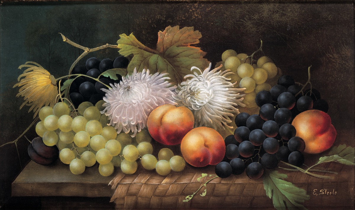 Still Life with Grapes, Peaches and Chrysanthemums