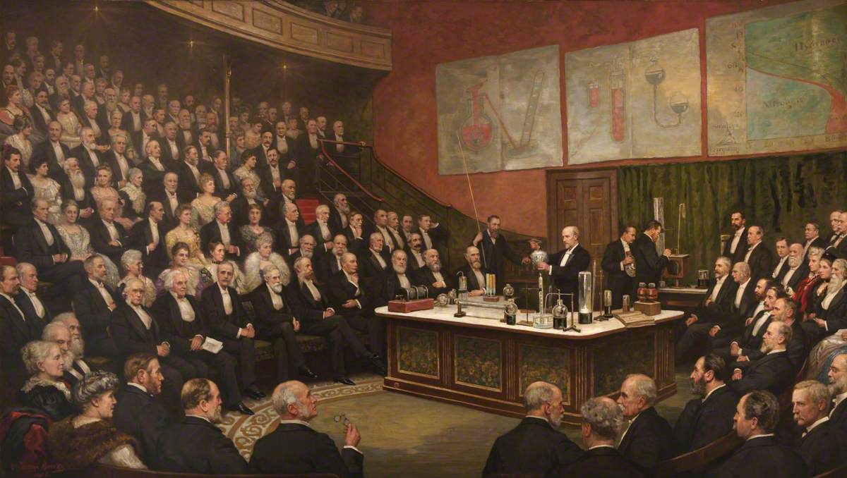 Sir James Dewar (1842–1923), Lecturing on Liquid Hydrogen at the Royal Institution, 1904