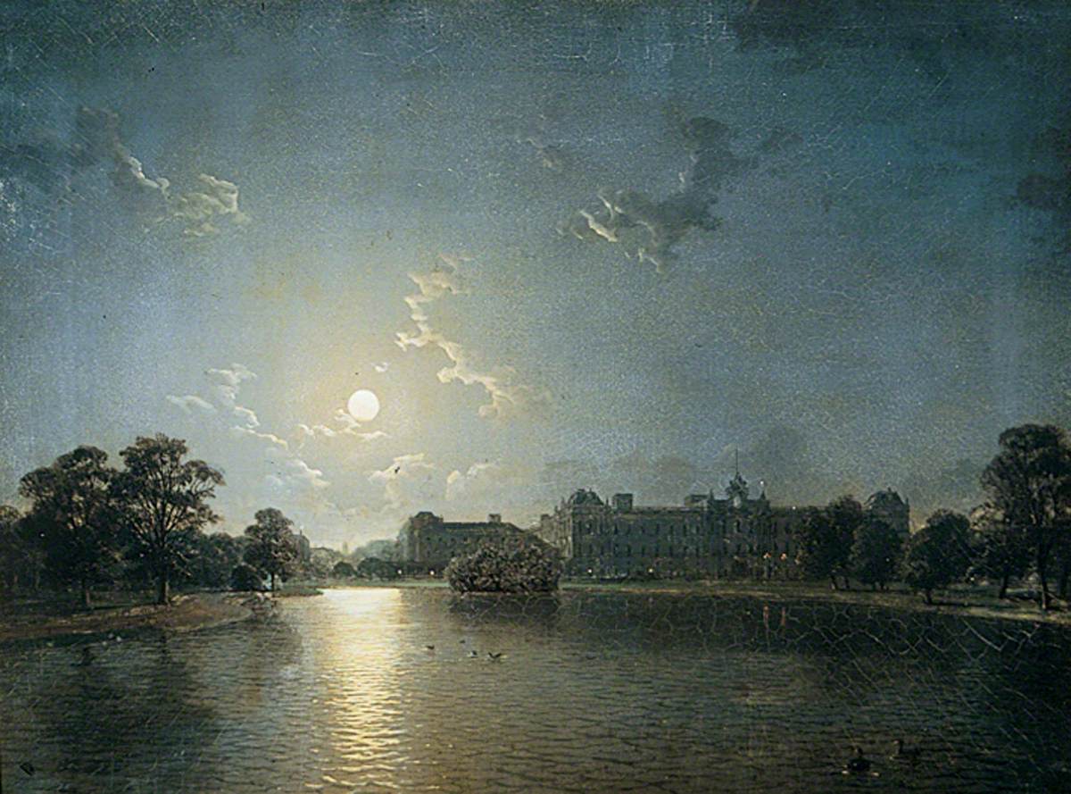 Country House Across a Lake by Moonlight