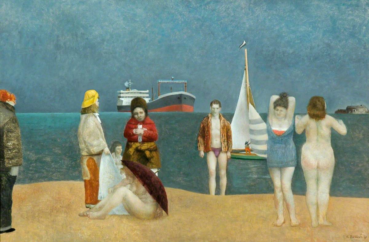 Robing Bathers on a Rainy Beach