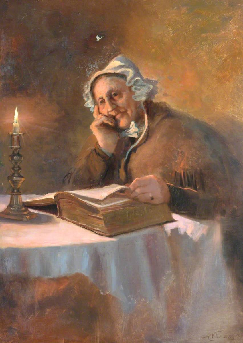 Portrait of an Old Woman Reading the Bible by Candlelight