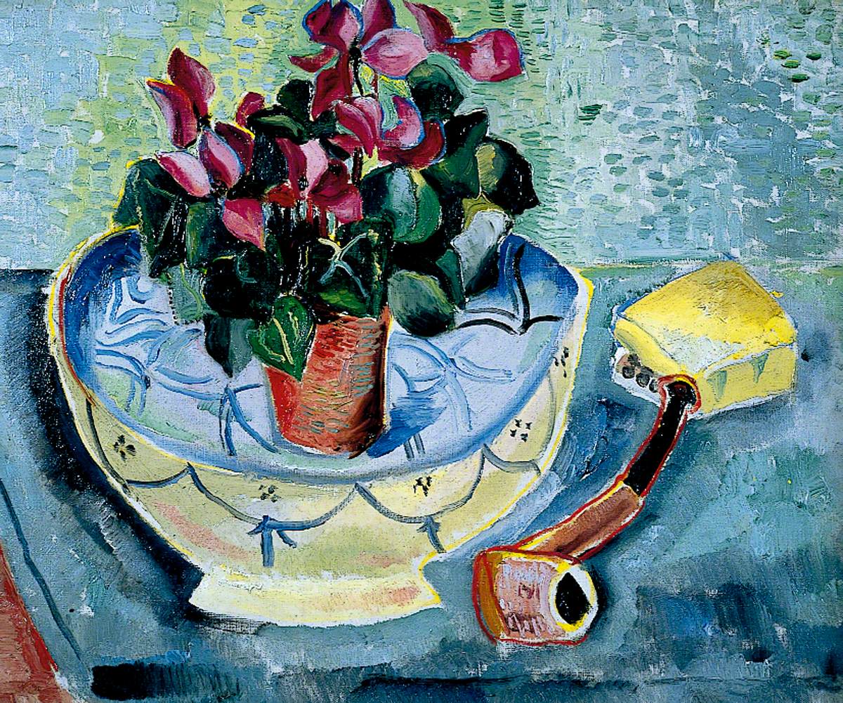 Cyclamen in a Bowl with a Pipe