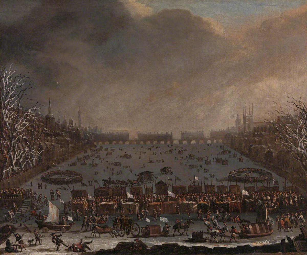 Frost Fair on the Thames, with Old London Bridge in the Distance