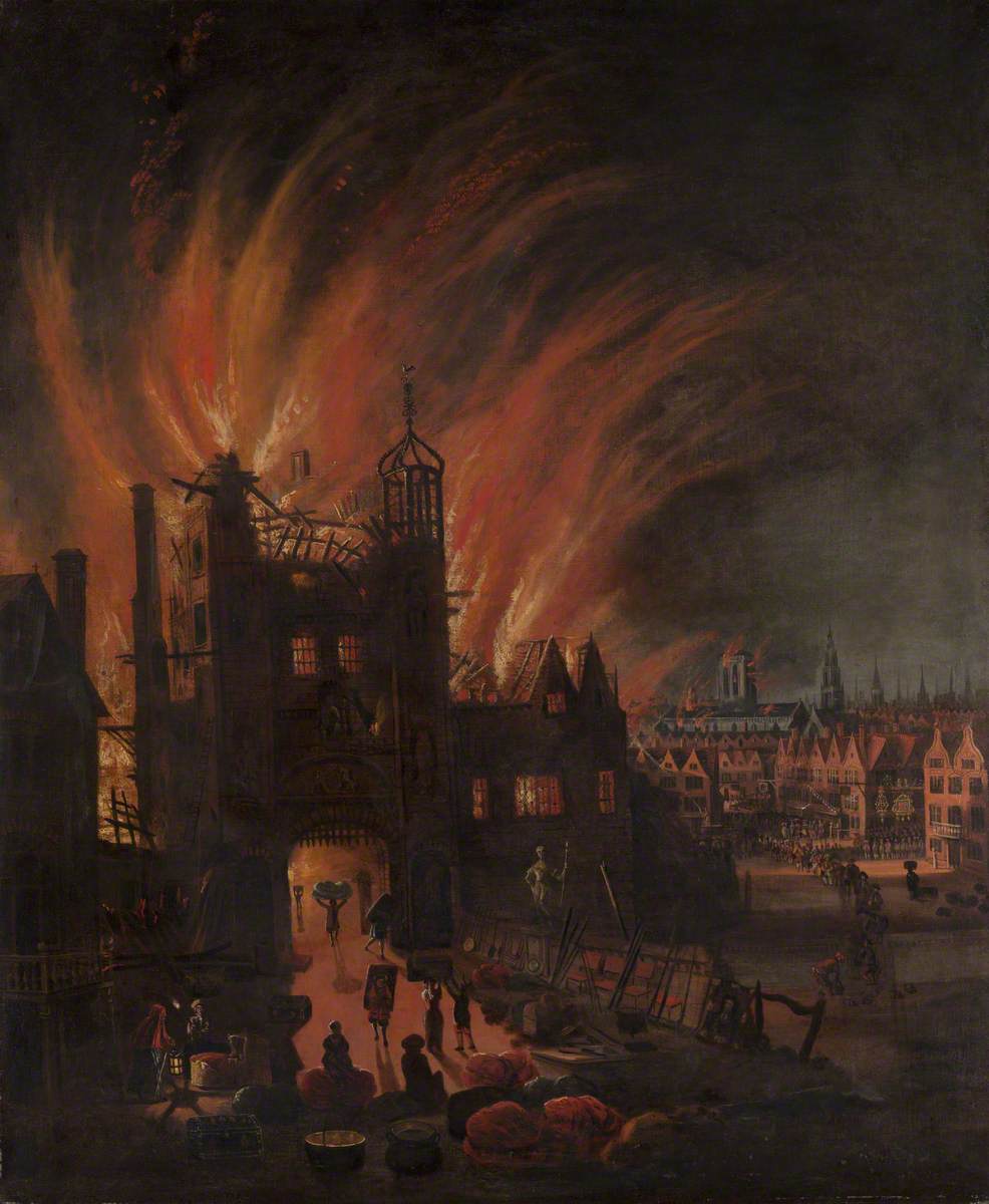 The Great Fire of London, with Ludgate and Old St Paul's