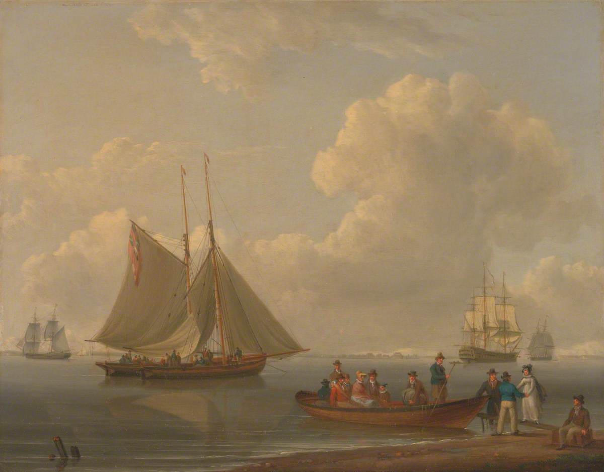 A Wherry Taking Passengers Out to Two Anchored Packets