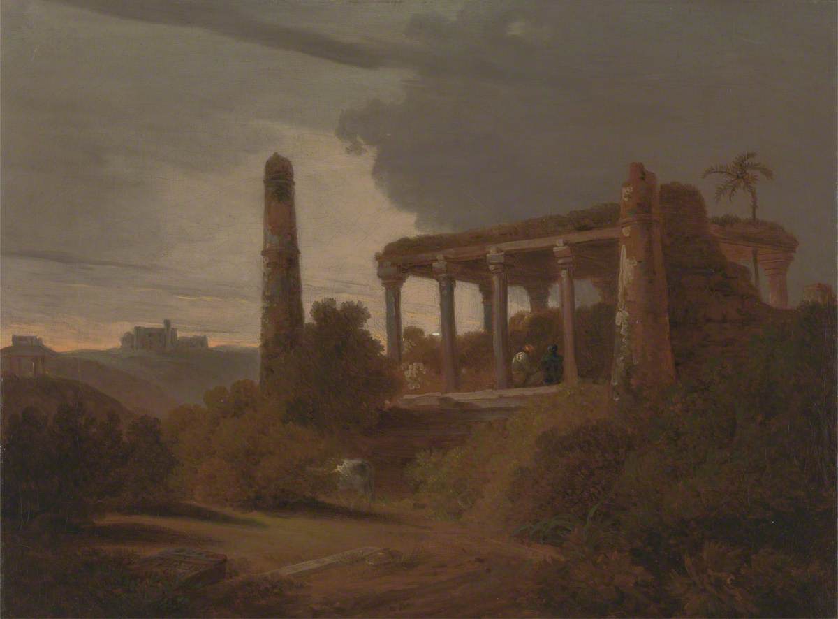 Indian Landscape with Temple Ruins