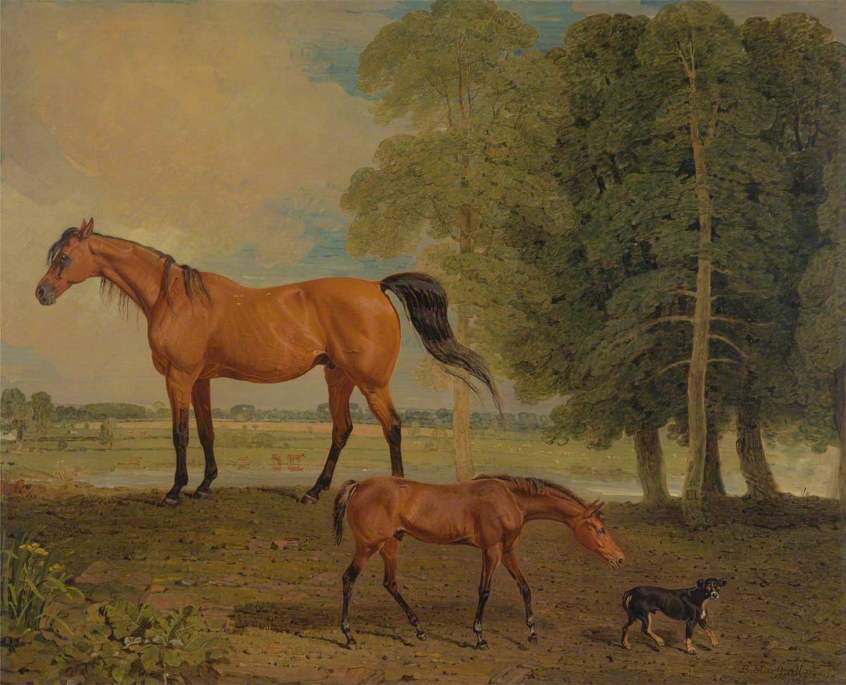 Broodmare with Foal, and a Terrier