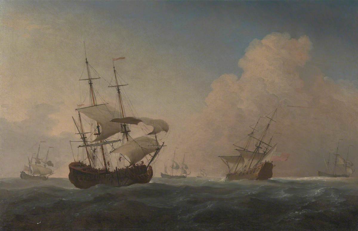 English Warships Heeling in the Breeze Offshore