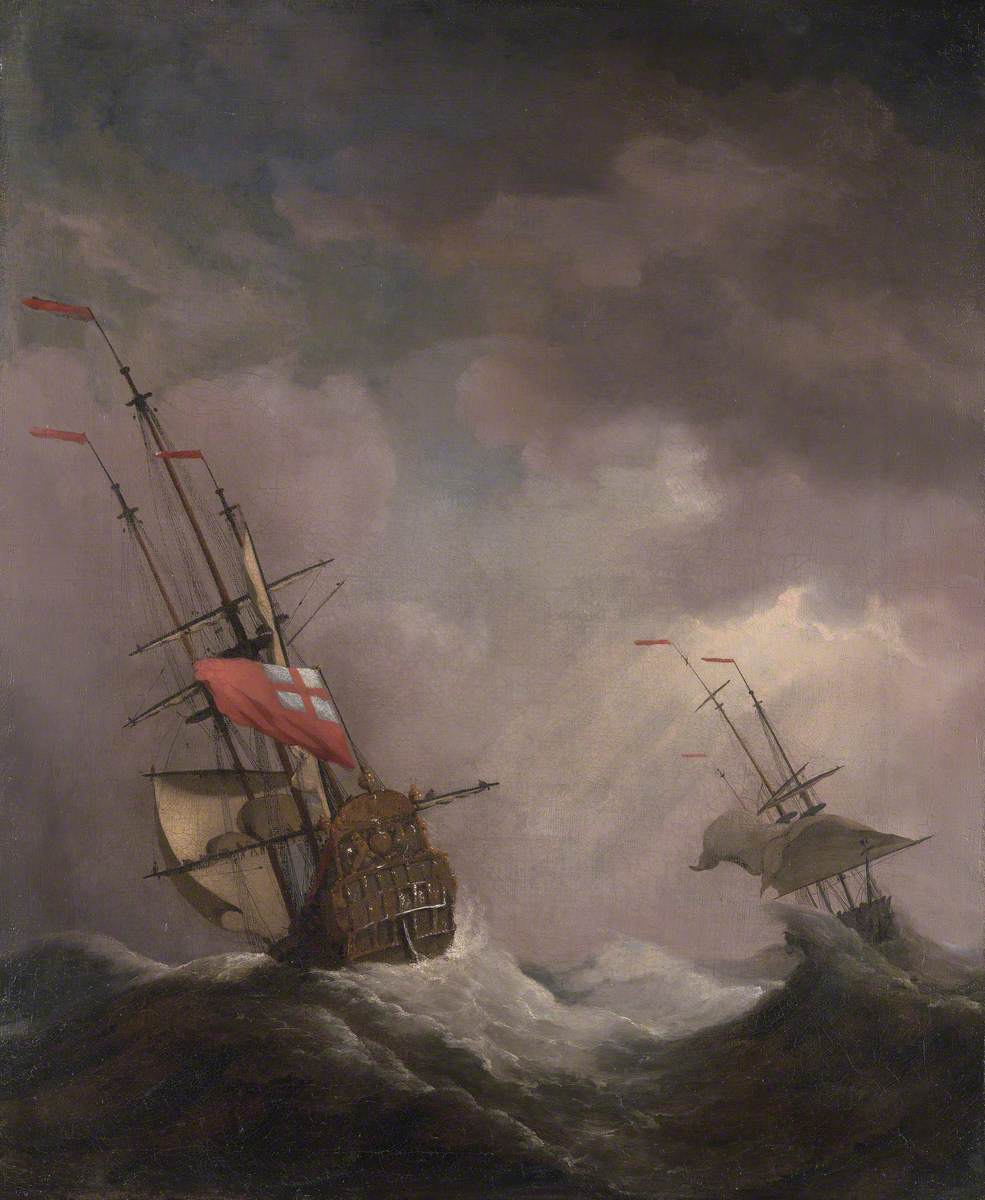 An English Ship at Sea Running in a Gale