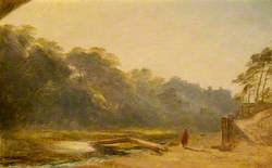 Sketch of a Figure Walking by a Stream