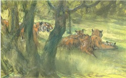 Landscape with Tiger and Cubs