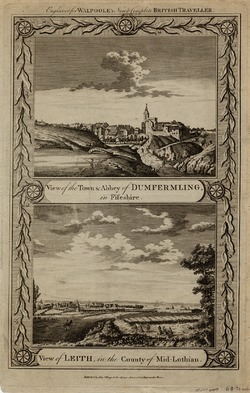 View of the Abbey and Town of Dunfermline and View of Leith