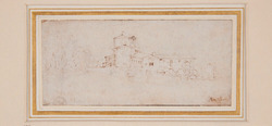 Landscape with buildings amid trees