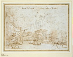 Recto: The Rialto Bridge in Venice
Verso: Various figure and architectural studies