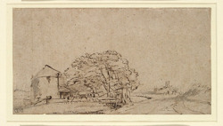 Farm Building beside a Road with distant Farmstead