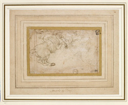 A horseman in combat with a griffin