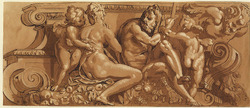 Plinth with a god and goddess, and two putti