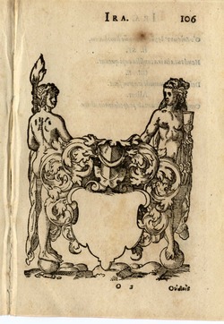 Recto: Empty shield flanked by female nudes standing on balls
Verso: Latin and Greek text