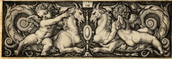 Ornament panel with two genii riding on chimeras