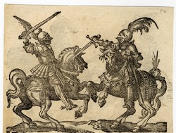 Recto: An Equestrian Combat with Swords
Verso: A Joust with Swords with a Combatant in Retreat