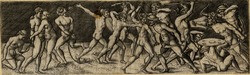 Fight between eleven naked warriors in various contortions
