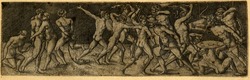 Fight between eleven naked warriors in various contortions