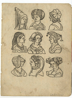 Recto: Nine women's headdresses
Verso: Nine women's headdresses