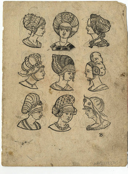 Recto: Nine women's headdresses
Verso: Nine women's headdresses