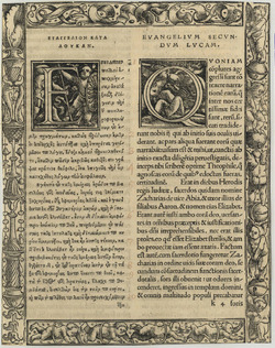 Recto: Book-page with ornamental border with putti and strapwork
Verso: Letterpress