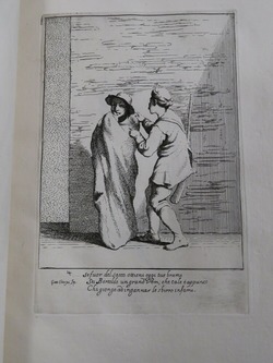 Plate 4: The arm of the law talking to Bertoldo covered in a sack, from the set of 20 etchings of Bertoldo e Bertoldini