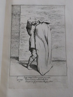 Plate 5: Bertoldo closes the sack in which he has persuaded the arm of the law to cover himself, from the set of 20 etchings of Bertoldo e Bertoldini