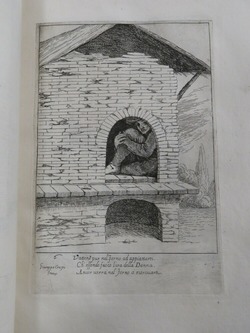 Plate 6: Bertoldo hidden in an oven, from the set of 20 etchings of Bertoldo e Bertoldini