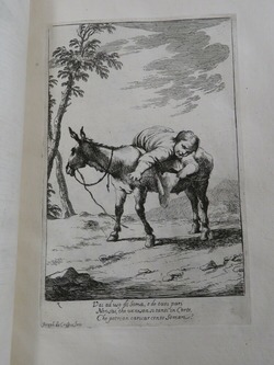 Plate 7: Bertoldino laid on an ass, from the set of 20 etchings of Bertoldo e Bertoldini