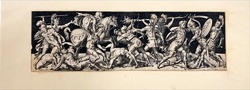 Plate 10. Frieze on dark background representing a battle between soldiers in classical armour with, in the background, a man attacking two cavalrymen with a large branch
