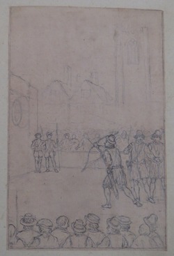 An archery Competition between three Competitors, with Crowds watching