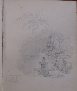 Recto: two studies of a fountain with a palm tree in the background 
Verso: a cornice and a balustrade