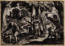 Hunters with Crossbows shooting at Birds