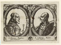 Angelica and Medoro, seen in profile, portrayed in a grotesque manner