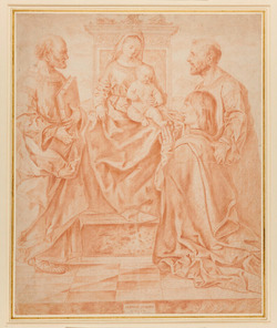 The Virgin and Child enthroned with St Peter, St Mark and a donor
