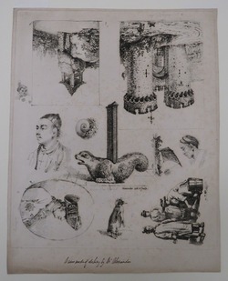 A sheet of studies, mainly Chinese but including portrait of Lord Macartney, Chinese ambassador, and entrance to Cooling Castle, Kent
