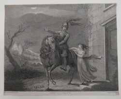 Night scene with horse and rider, and a girl
