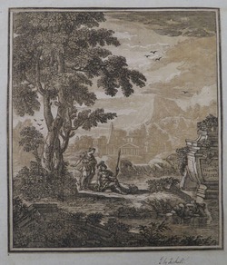 Classical landscape with two figures: possibly Venus and Mars