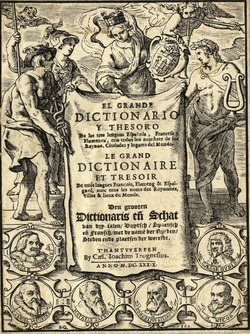 Title page with Hermes, Athena, Apollo and the personification of Antwerp and six medallions with portraits