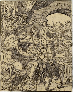 The Prodigal Son squandering his inheritance on harlots