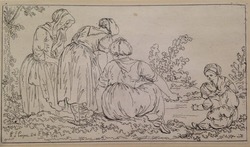 Women and children on the bank of a river