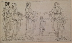 Five standing draped figures