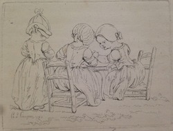 Three infant girls seated at a table