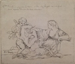 Woman drawing the head of a man on an oval