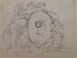 Portrait oval with an angel and two putti
