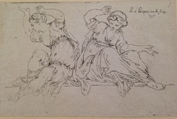Two seated women in antique drapery